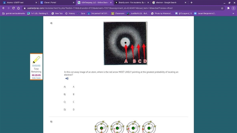 in this cut-away image of an atom, where is the red arrow most likely pointed at the-example-1