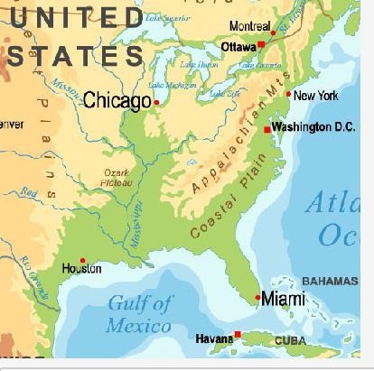 Jessica is traveling from Miami, Florida, to Chicago, Illinois. Using the map, tell-example-1