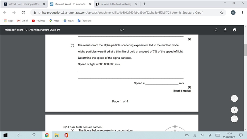 The results from the alpha particle scattering experiment led to the nuclear model-example-1