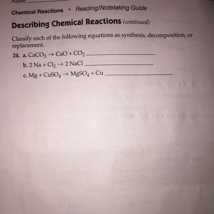 Classify each of the following equations as synthesis, decomposition, or replacement-example-1