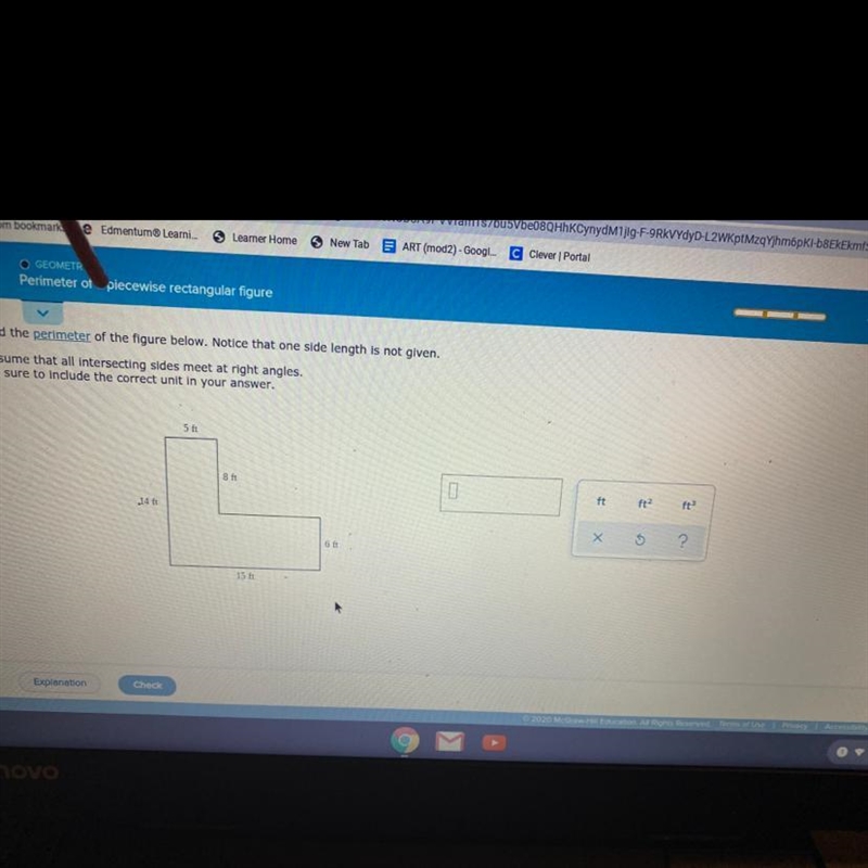 Find the perimeter of the figure below. Notice that one side length is not given. Assume-example-1