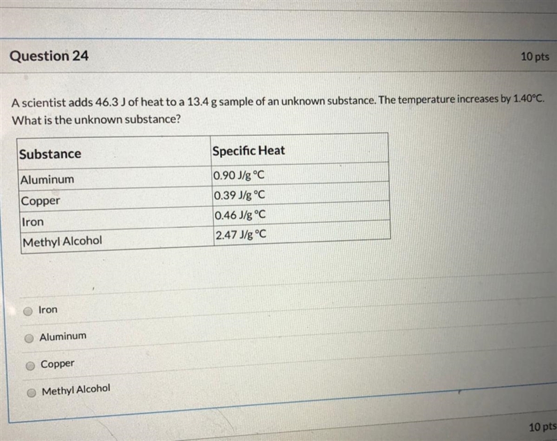 A scientist adds 46.3 J of heat to a 13.4g sample of an unknown substance. the temperature-example-1