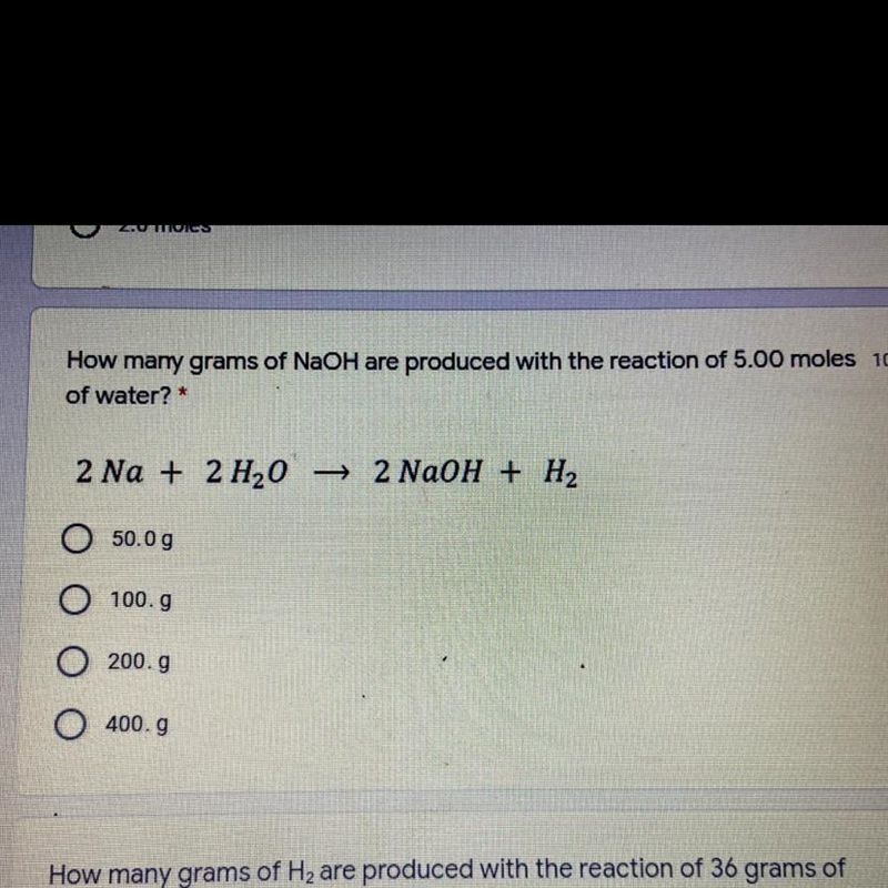 How many grams of NaOh are produced with the reaction of 5.00 moles of water?-example-1