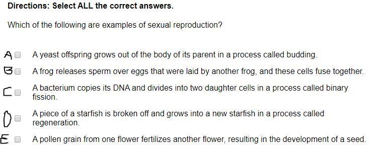 Which of the following are examples of sexual reproduction?-example-1