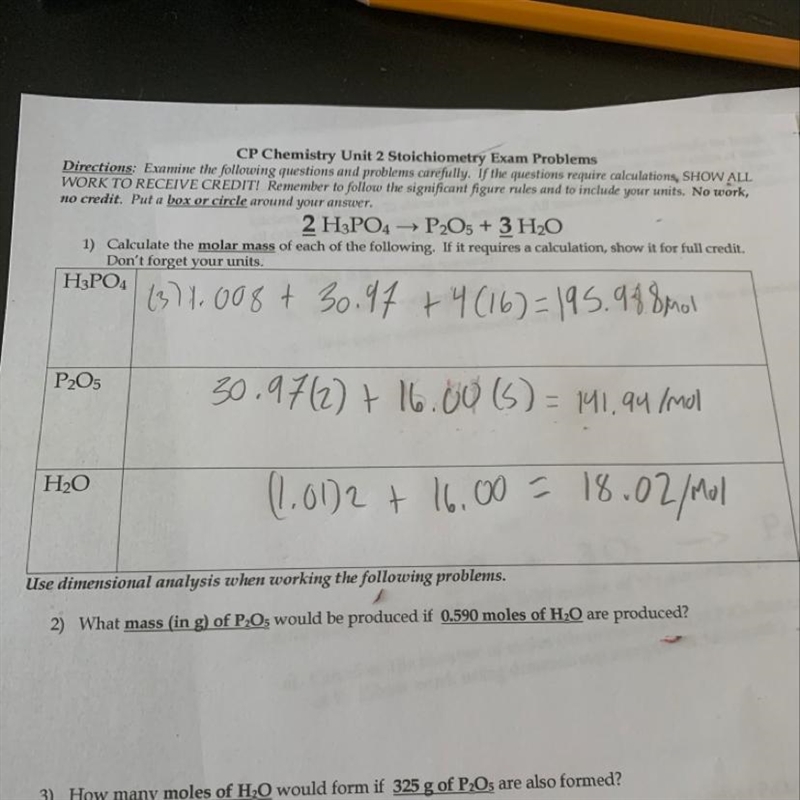 What mass (in g) of P2O5 would be produced if 0.590 moles of H2O are produced?-example-1