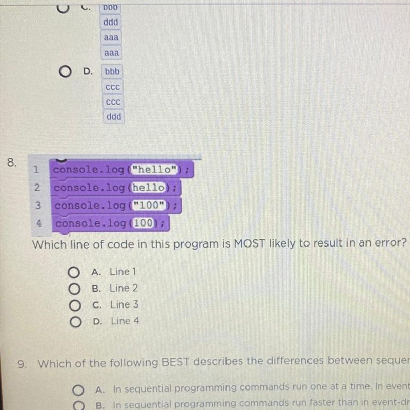 Which line of code in this program is most likely to result in an error?-example-1