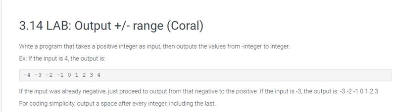 Please reply only in CORAL. I am not sure how to get the numbers between the negative-example-1