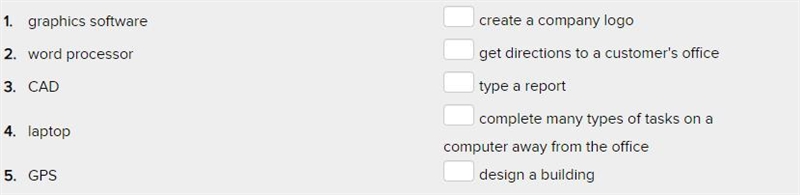 Match the technology with the appropriate task.-example-1