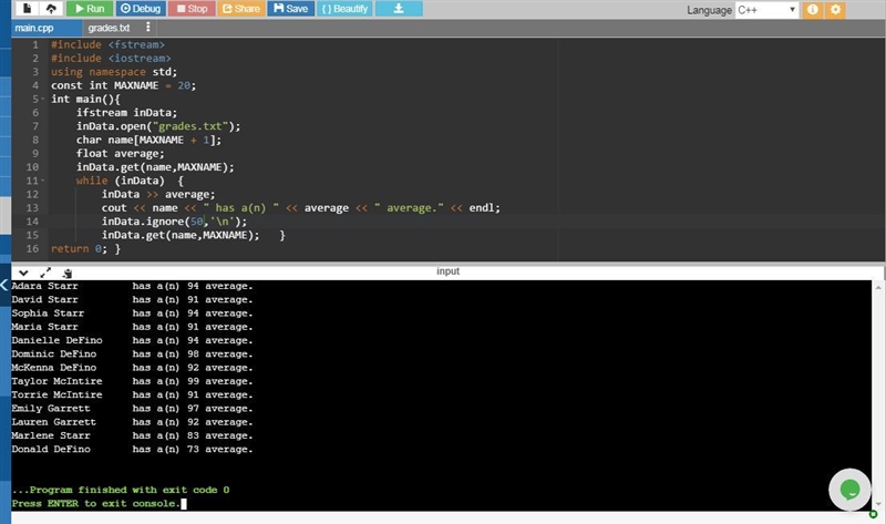 Exercise 4: Bring in program grades.cpp and grades.txt from the Lab 10 folder. Fill-example-2