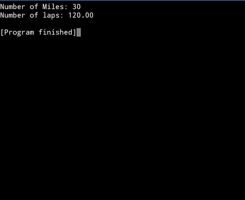 LAB: Miles to track laps. (PLEASE CODE IN PYTHON) Instructor note: Note: this section-example-1