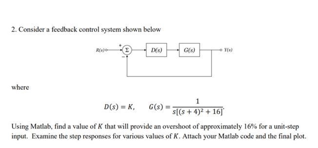 Using Matlab, find a value of K that will provide an overshoot of approximately 16% for-example-1