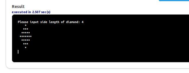 Write a program that reads an integer and displays, using asterisks, a filled diamond-example-1