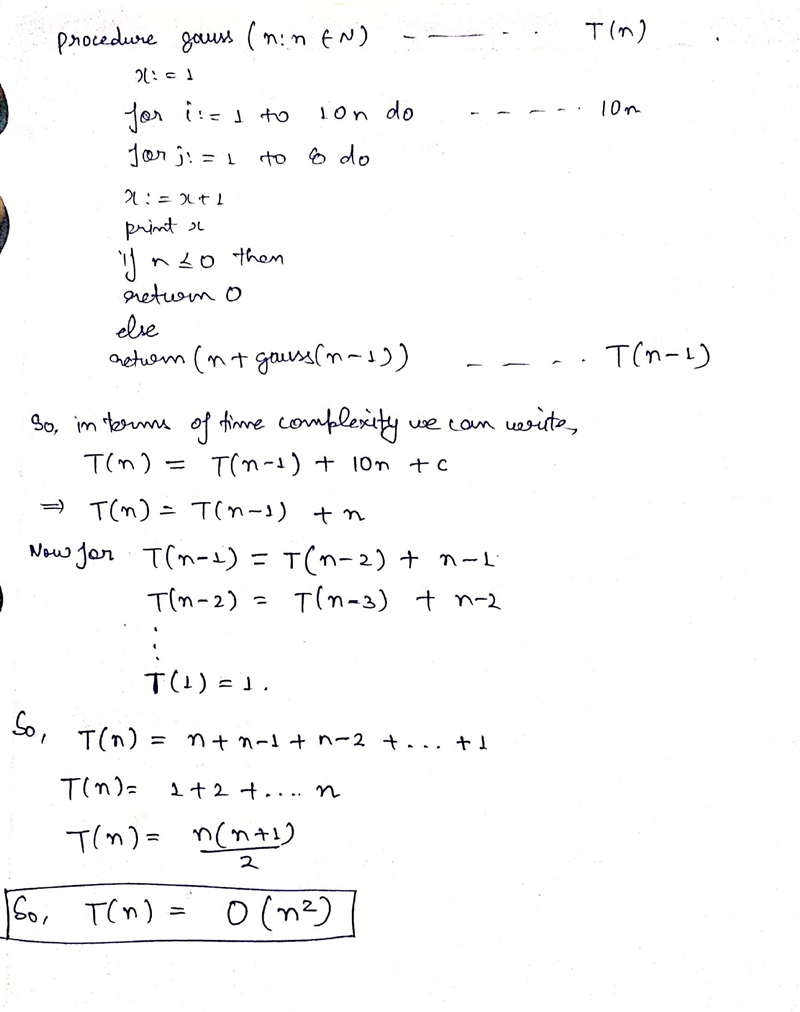 Let T(n) be a function that represents the worst-case time complexity of the following-example-1