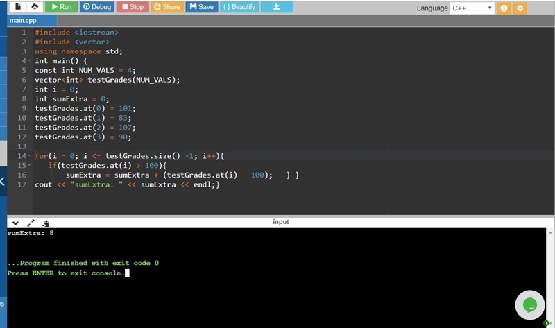 Vector testGrades contains NUM_VALS test scores. Write a for loop that sets sumExtra-example-1