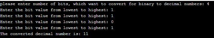 Write a Python program that translates a binary number of n bits to a decimal number-example-1