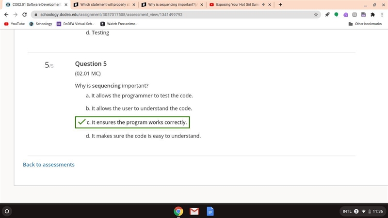 Why is sequencing important? (A). It allows the programmer to test the code. (B). It-example-1