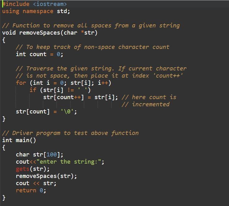 Write a program that removes all spaces from the given input. Ex: If the input is-example-1