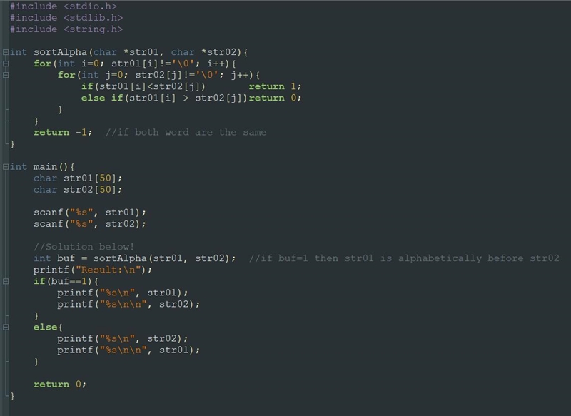 in C, Print the two strings, firstString and secondString, in alphabetical order. Assume-example-1