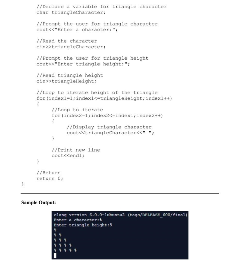 c++ This program will output a right triangle based on user specified height triangleHeight-example-1