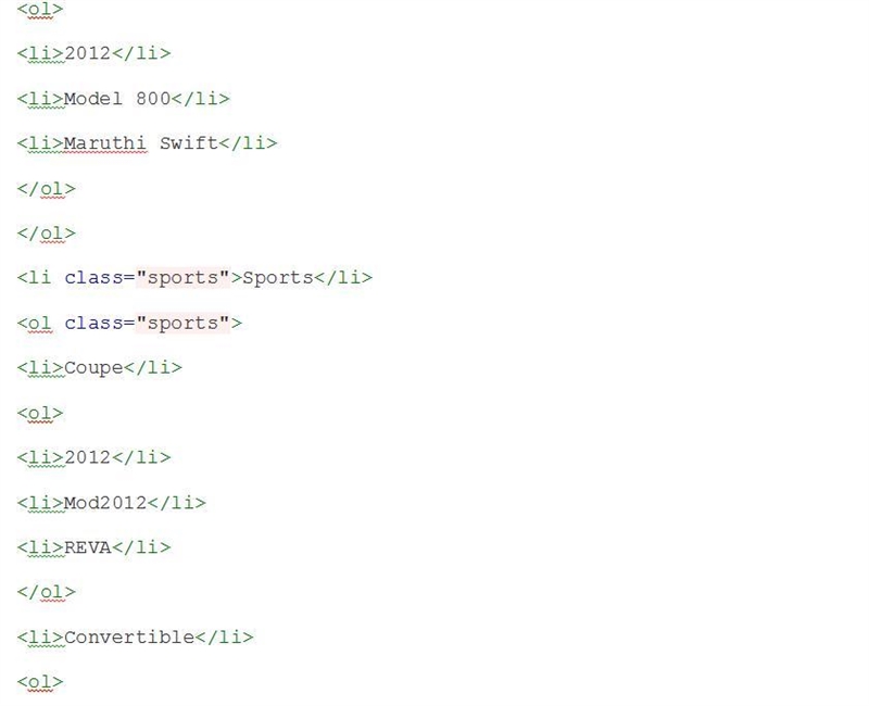 Create and test an HTML document that describes nested ordered lists of cars. The-example-3