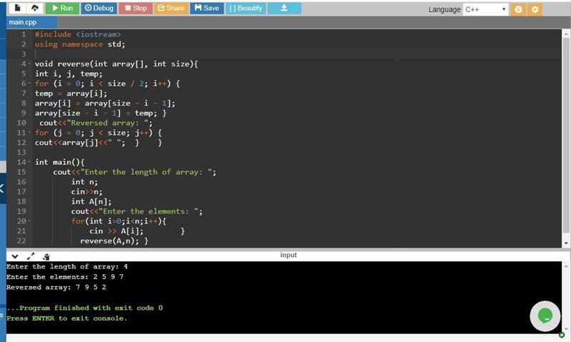 g 18.6 [Contest 6 - 07/10] Reverse an array Reversing an array is a common task. One-example-1