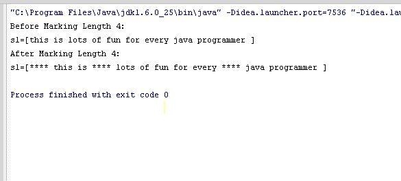 Write a method markLength4 that takes an ArrayList of Strings as a parameter and that-example-1