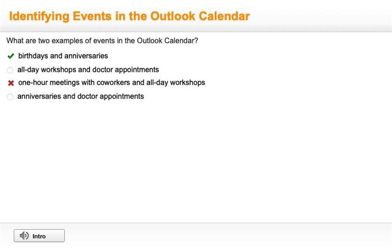 What are two examples of events in the Outlook Calendar? birthdays and anniversaries-example-1