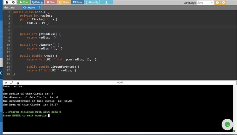 Program 7 - Circle You write ALL the code, then run it - Produce the correct output-example-2