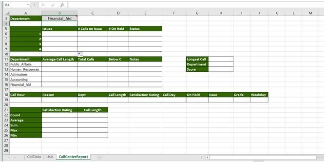 On the CallCenterReport worksheet, add formulas that will summarize the issues for-example-1