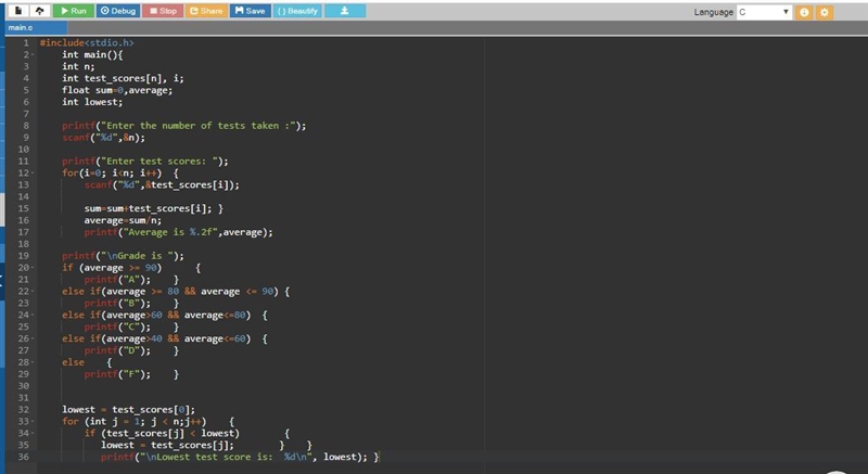 Using a variable length array, write a C program that asks the user to enter test-example-2