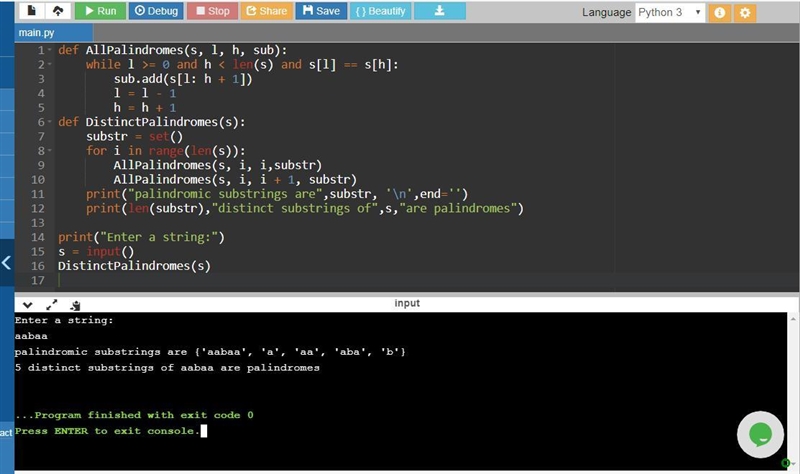 A palindrome is a string that reads the same forward and backward. a substring is-example-1