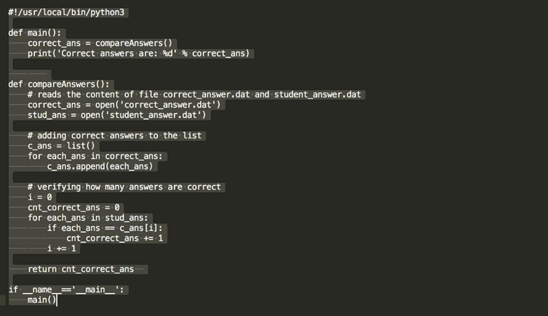 Assume you have a student's answers for 20 questions stored in one text file and correct-example-1