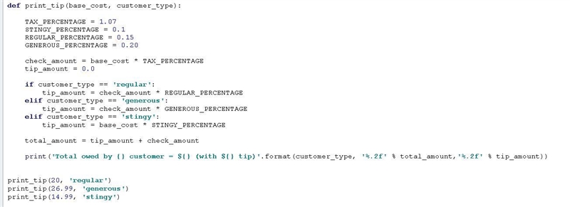 Write a Python function that takes as input parameters base_cost (a float) and customer-example-1