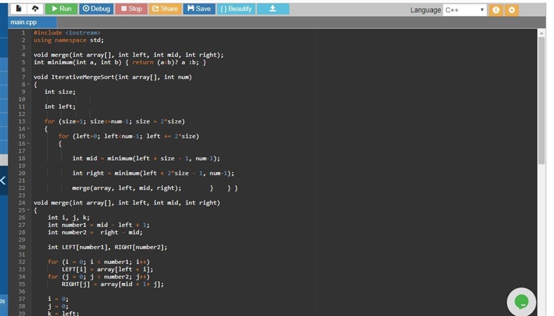 Write code for iterative merge sort algorithm. It is also known as bottom-up merge-example-2