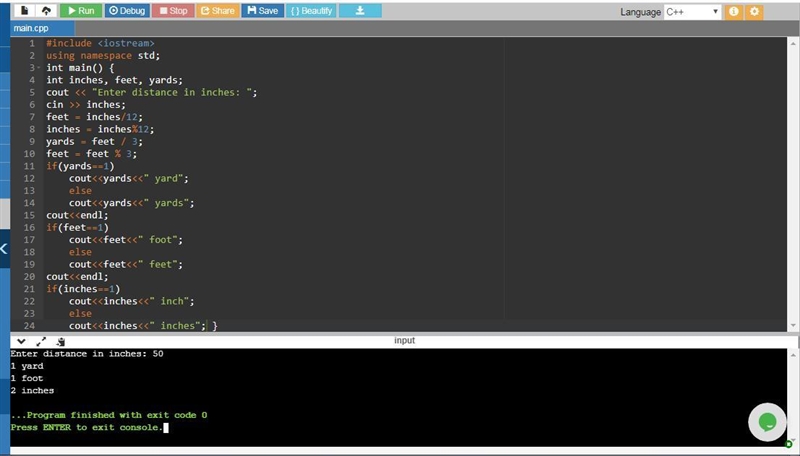 Write a program that will convert a distance provided in inches to a distance in yards-example-1