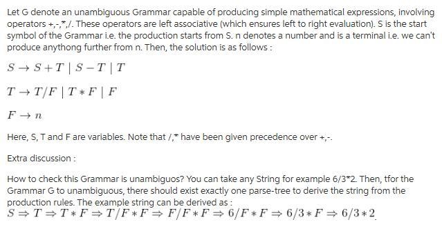 1) a) Create an unambiguous grammar which generates basic mathematical expressions-example-1