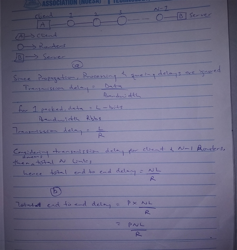 Suppose the length of each packet is L bits. Also, assume the path from a server to-example-1