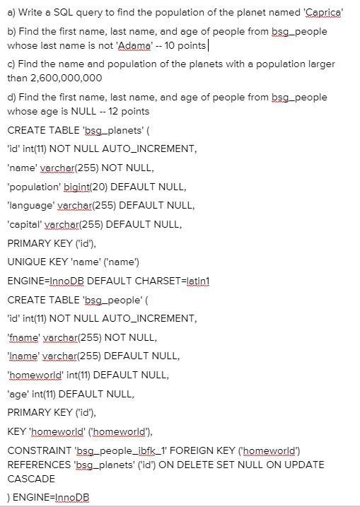 Write a SQL query to find the population of the planet named 'Caprica' -- 10 points-example-1