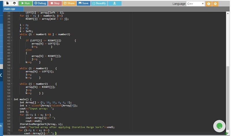 Write code for iterative merge sort algorithm. It is also known as bottom-up merge-example-3