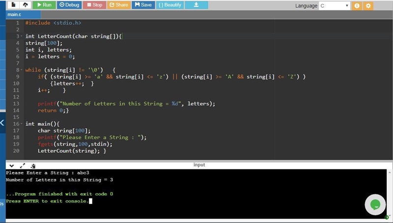 How to write a function that counts the letters in a string in C?-example-1