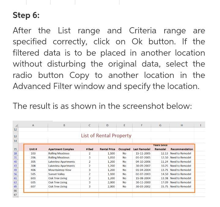 In the Database sheet, enter conditions in the criteria range for unoccupied two- and-example-1