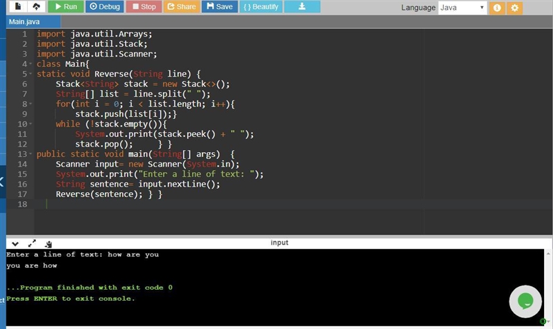 (Printing a Sentence in Reverse Using a Stack) Write a program that inputs a line-example-1