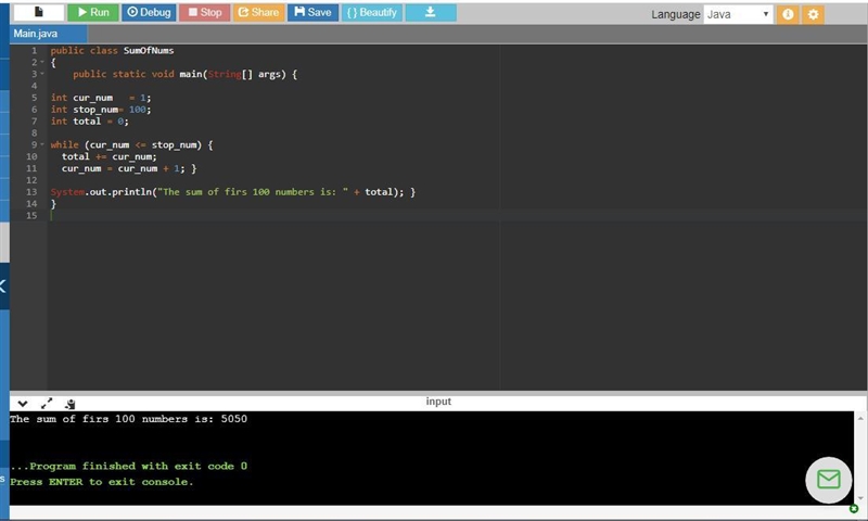 Write a while loop that adds the first 100 numbers (from 1 to 100) together. To do-example-2