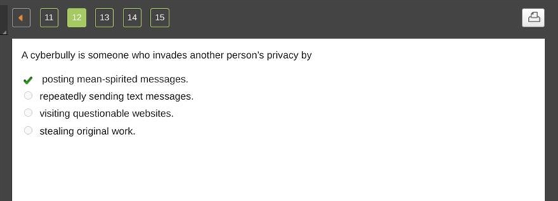 A cyberbully is someone who invades another person's privacy by -posting mean spirited-example-1