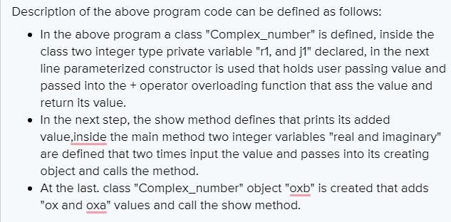 Given two complex numbers, find the sum of the complex numbers using operator overloading-example-1