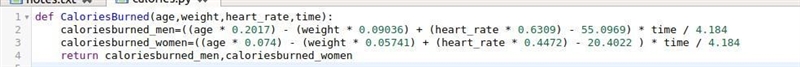 g using pythonThe following equations estimate the calories burned when exercising-example-1