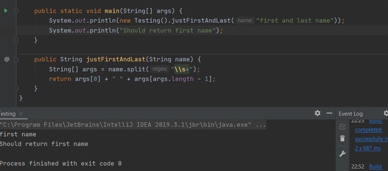 Write a method called justFirstAndLast that takes a single String name and returns-example-1