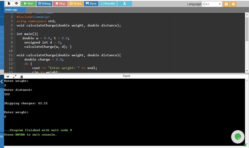 g Write a program that asks for the weight of a package and the distance it is to-example-2