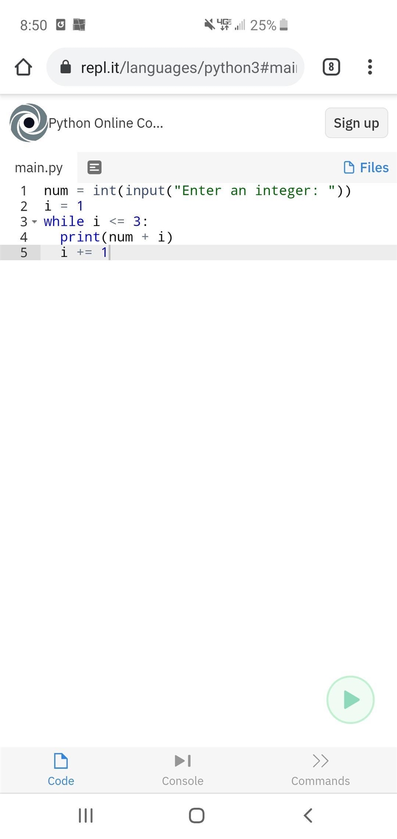 Ask the user to input an integer. Print out the next three consecutive numbers. Sample-example-1