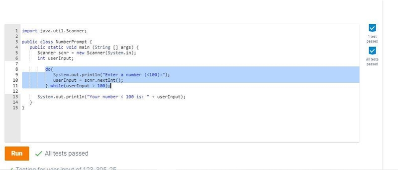 Write a do-while loop that continues to prompt a user to enter a number less than-example-1